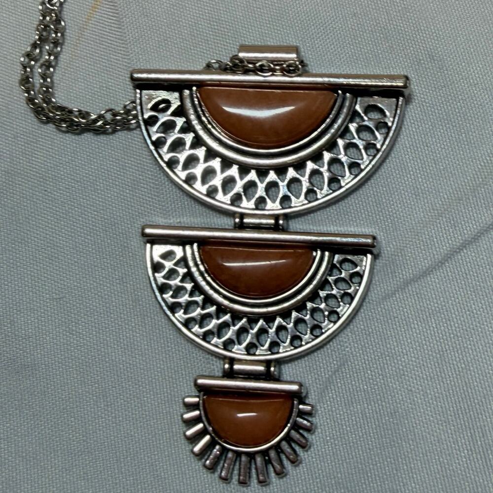 Serene Sheen Boho layered pendant necklace with brown stoneses